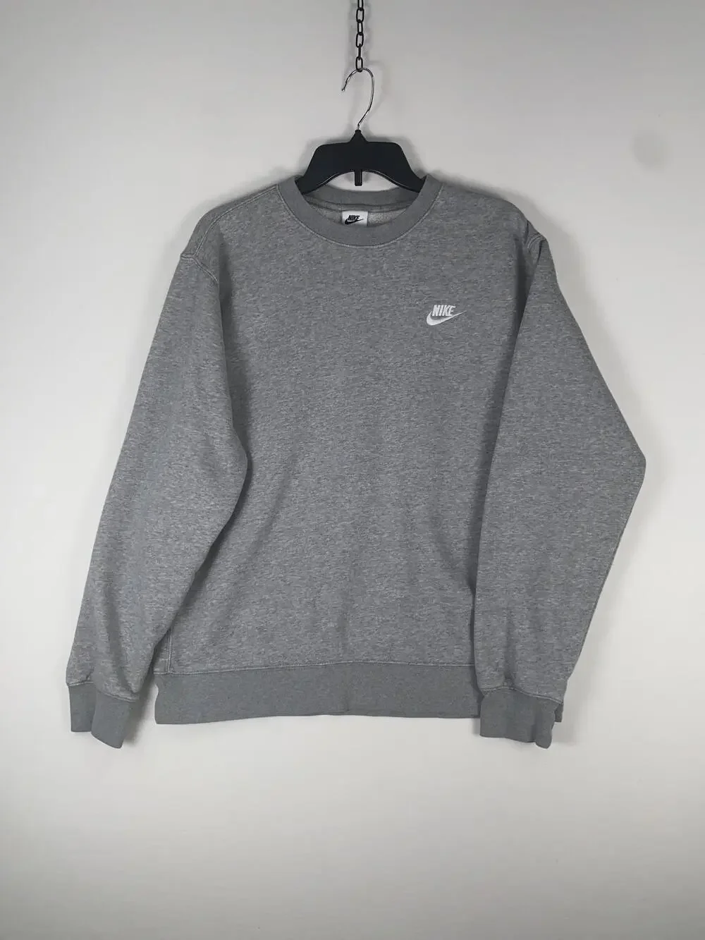Nike Sweatshirt Mens Large Gray Small Swoosh Logo Crewneck Fleece Pullover